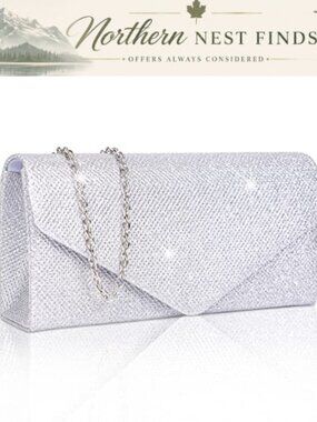 Glitter Pleated Clutch Purse with Chain Formal Evening Bag